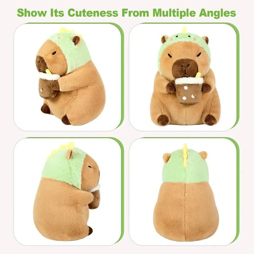 13.7 inch Ditucu Capybara Plush Drinking Milk Tea With Wearable Toast Headgear